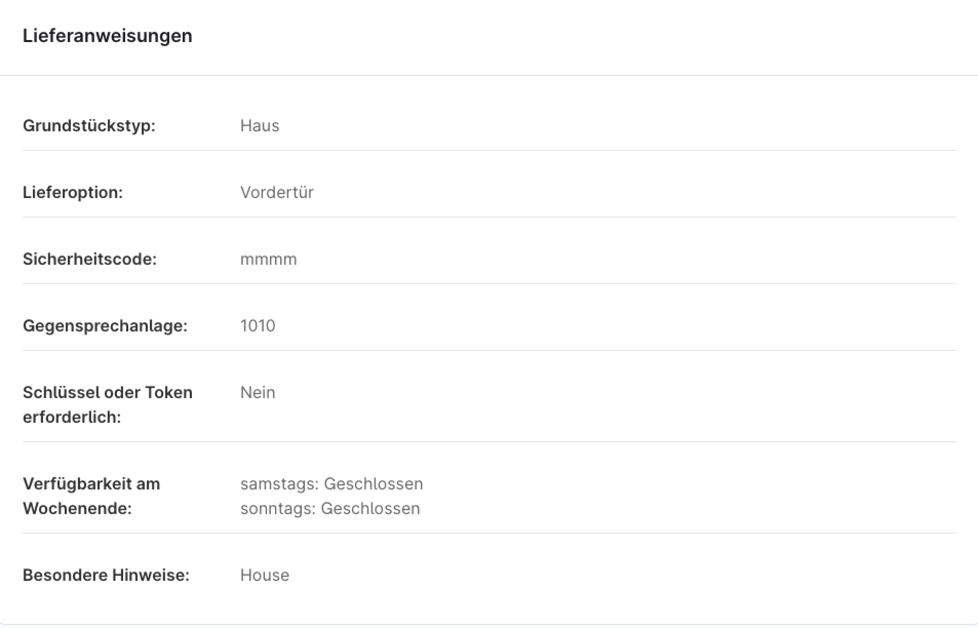 Lieferanweisungen im Bestelldetail im Admin