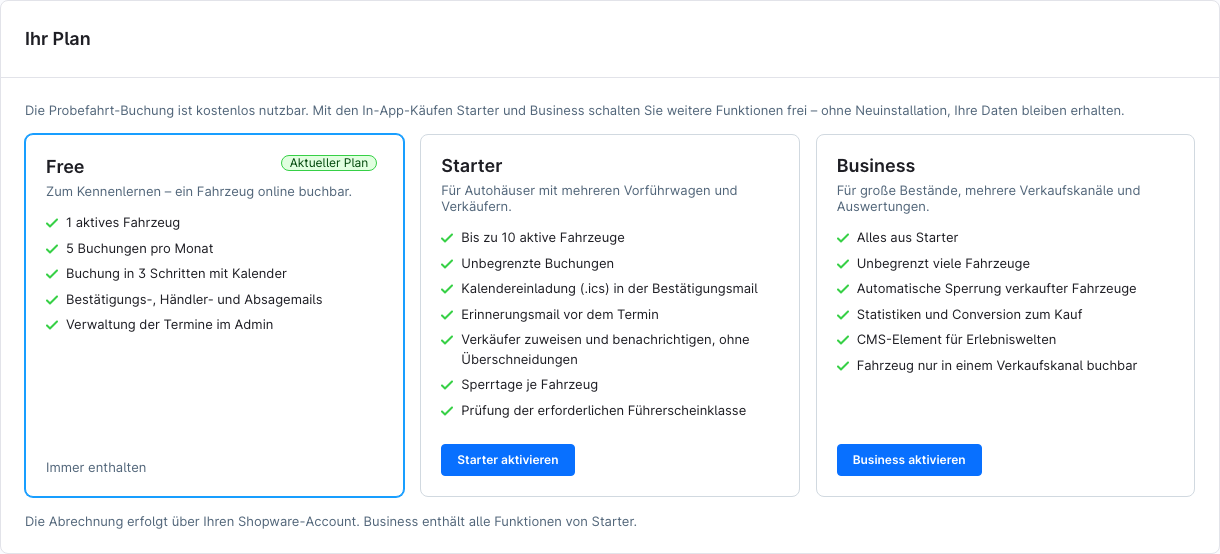 Pläne und In-App-Käufe im Admin