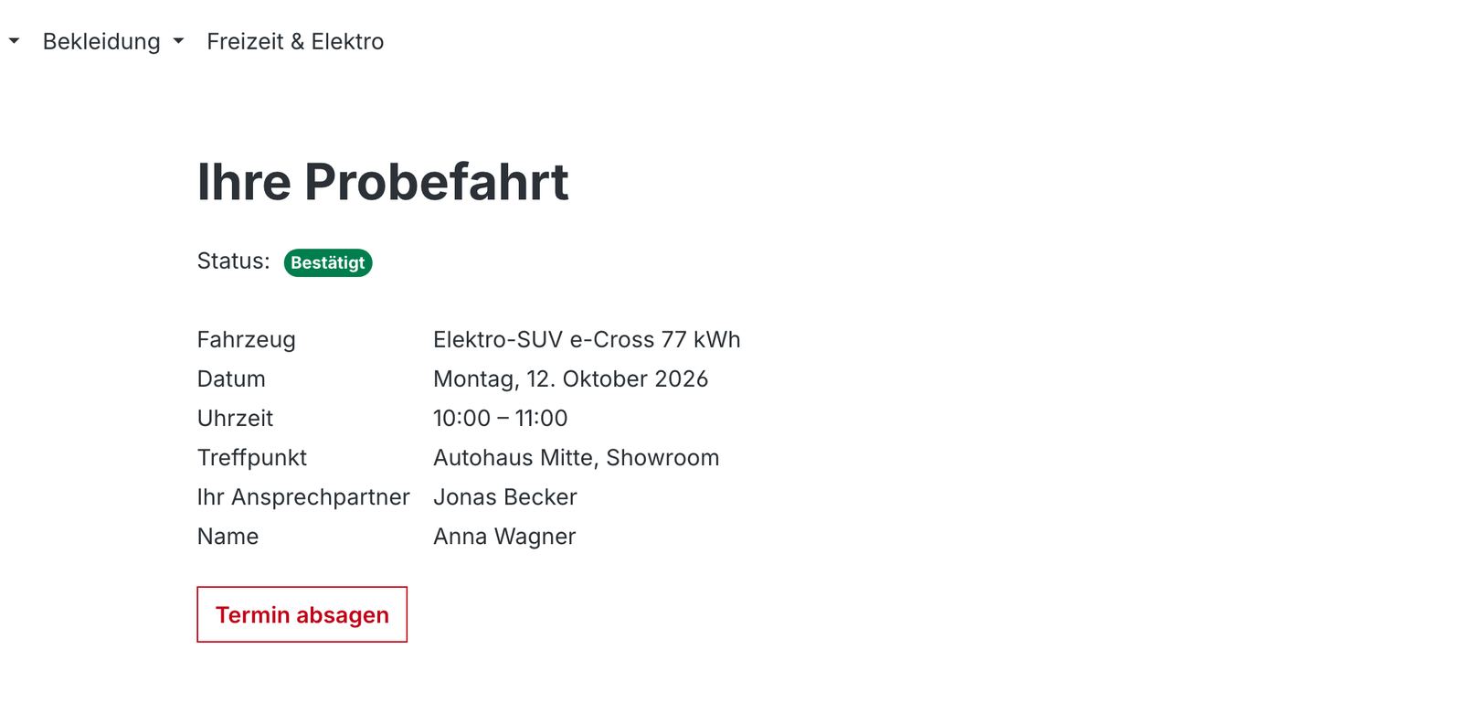 Termin ansehen oder absagen