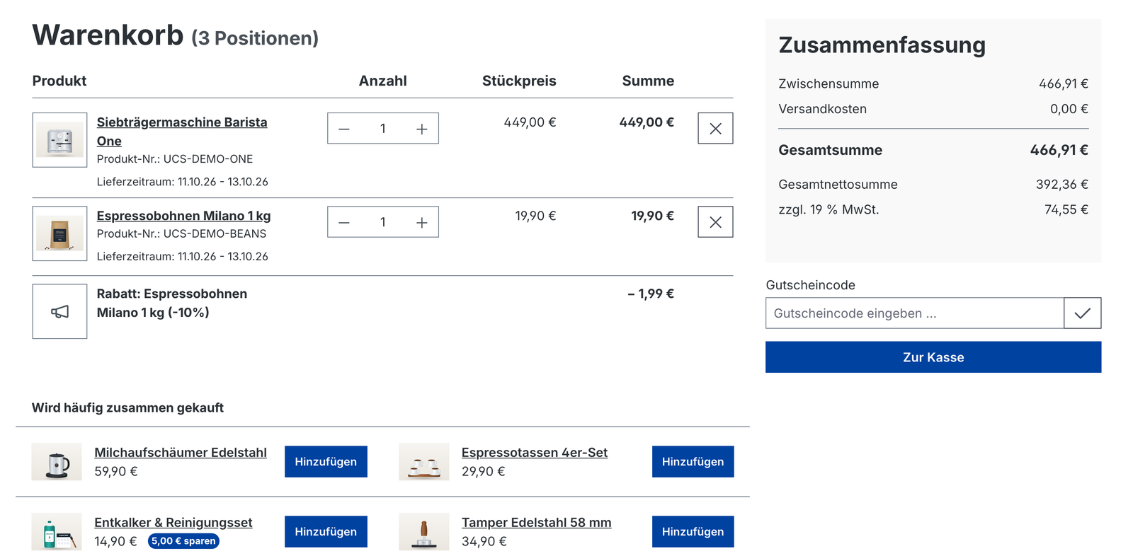 Rabatt als eigene Position im Warenkorb