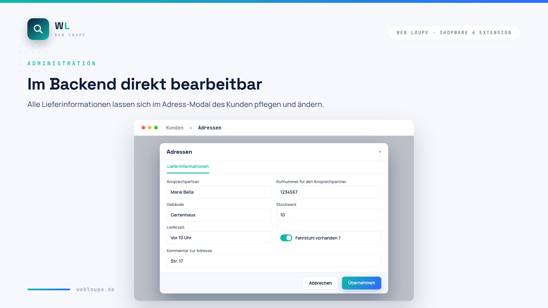 Bearbeitung im Adress-Modal