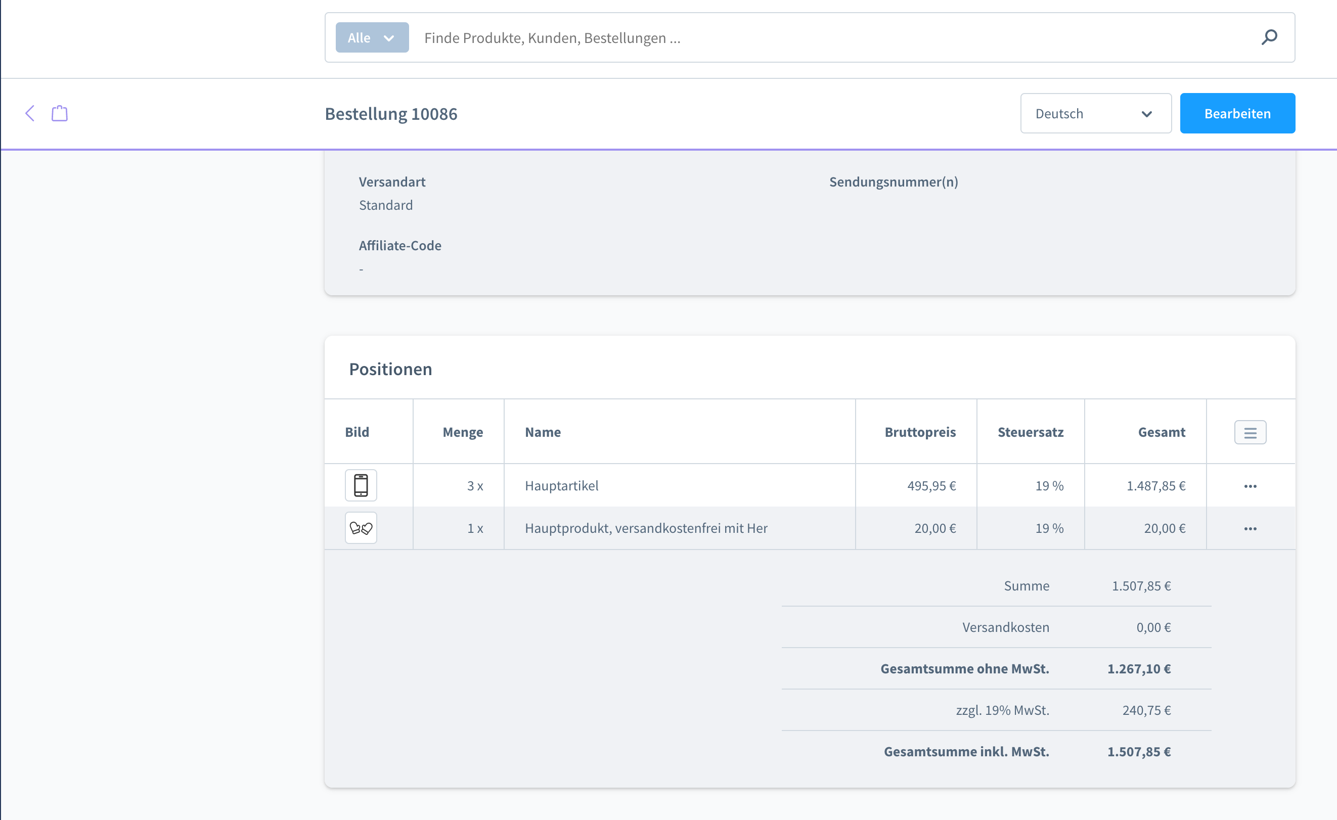 Imágenes de productos en todas partes del backend