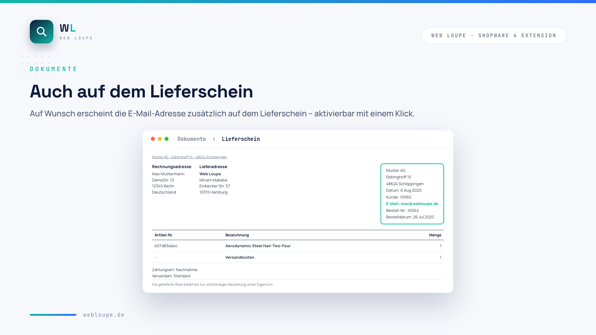 E-Mail-Adresse auf dem Lieferschein