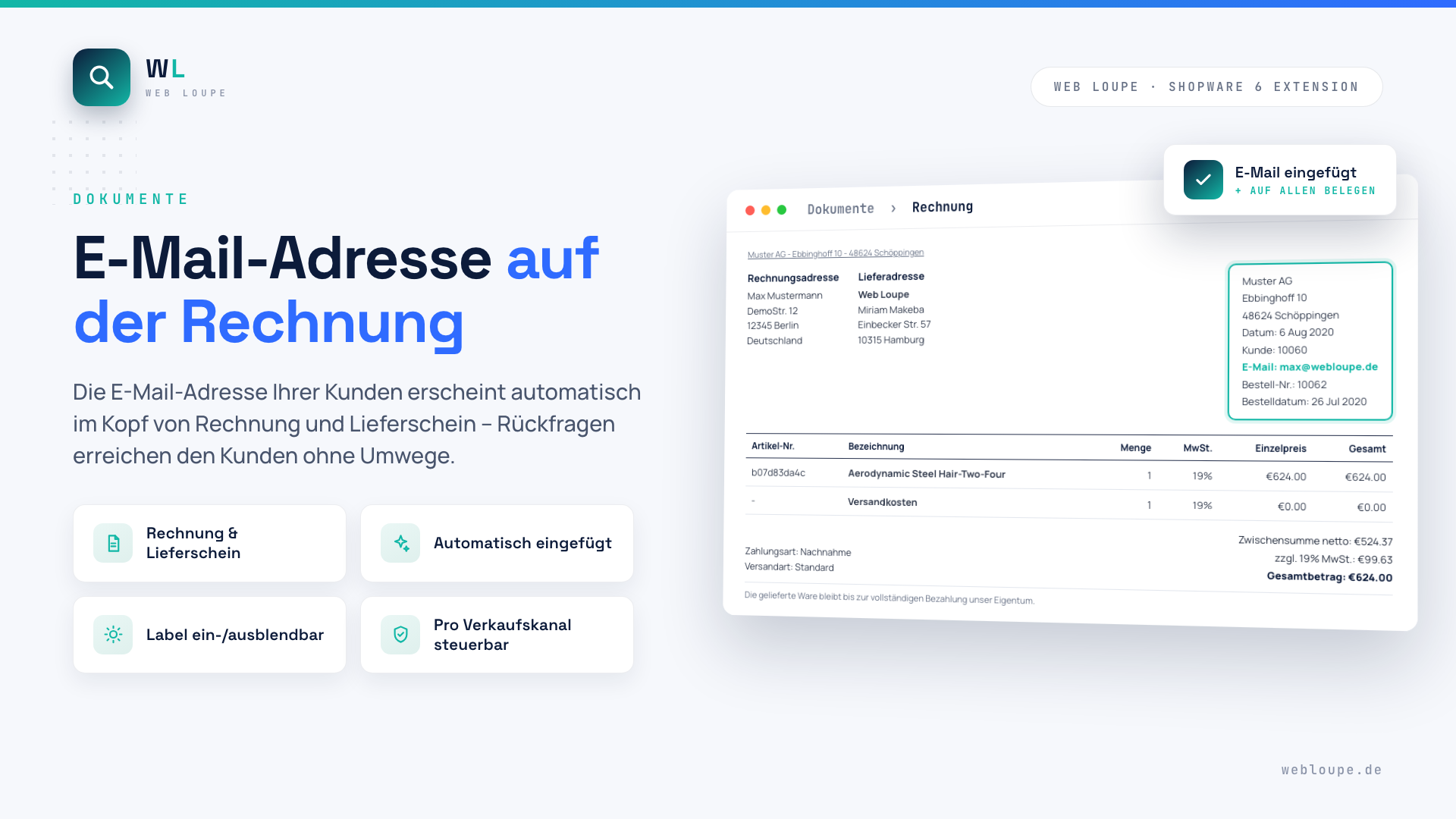 E-Mail-Adresse auf der Rechnung
