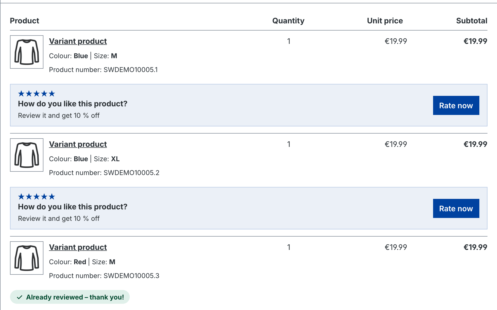 Order in the customer account