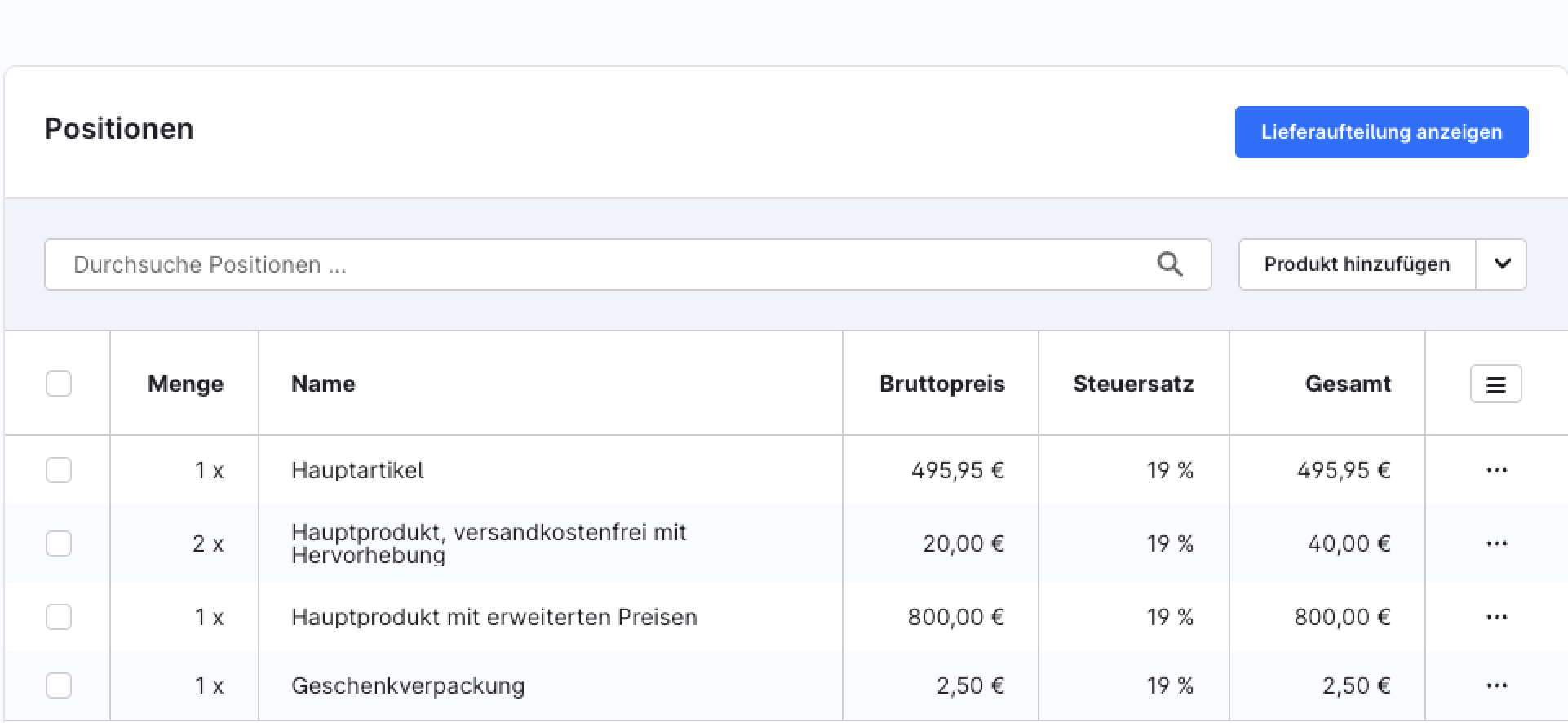 „Lieferaufteilung anzeigen“ in der Bestellansicht