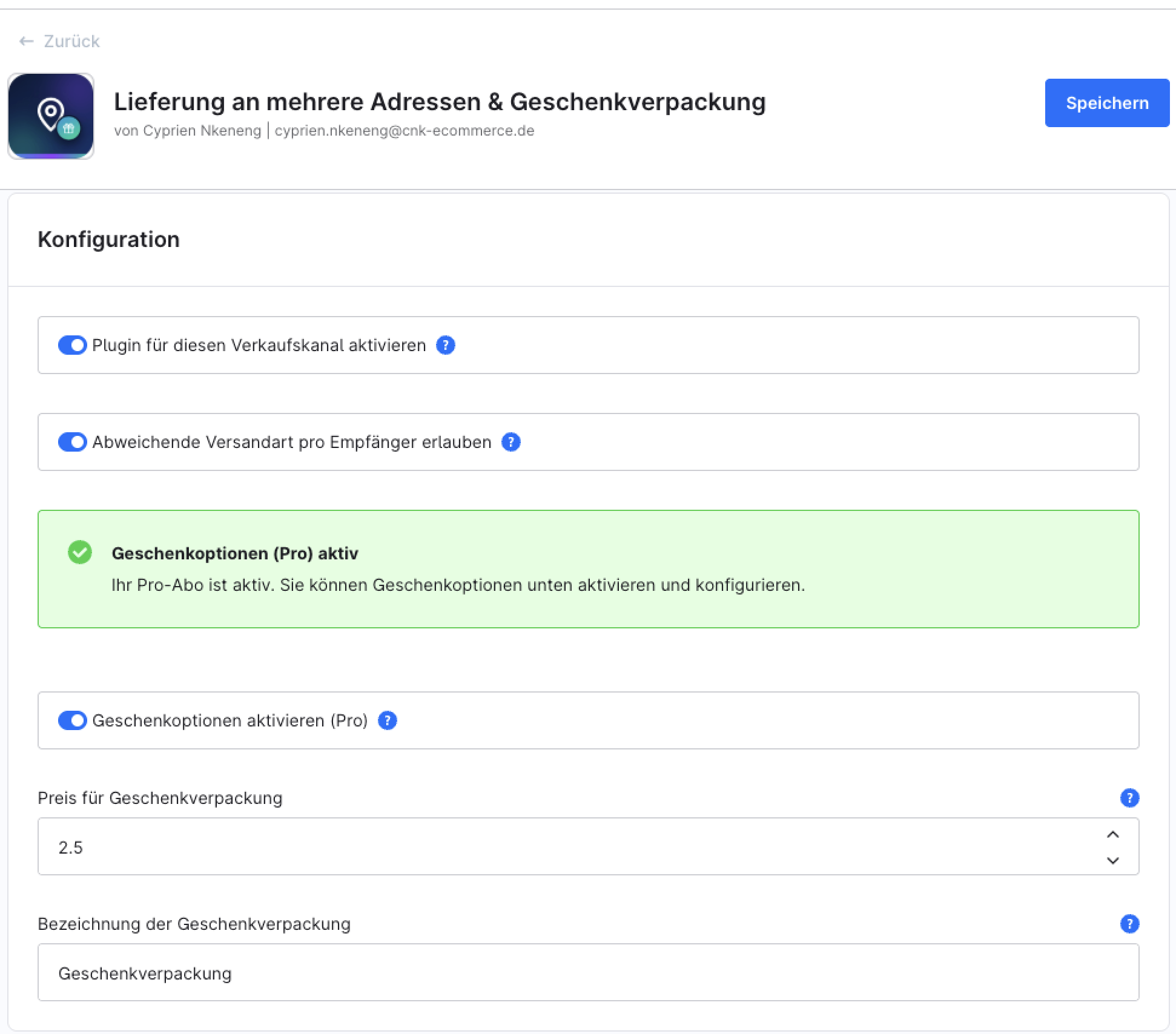 Konfiguration des Plugins pro Verkaufskanal